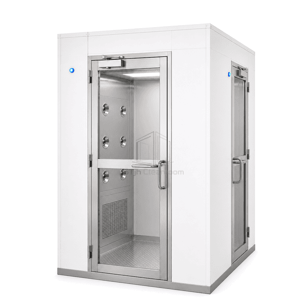 Front entrance view of the 90-degree L-shaped air shower