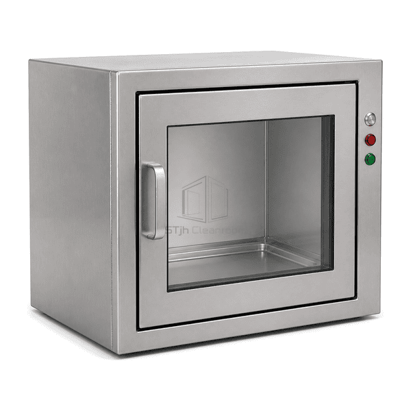 Side view of specimen pass box chamber with removable spill tray