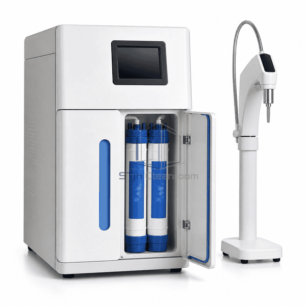 Laboratory ultrapure water system side view with cartridge access