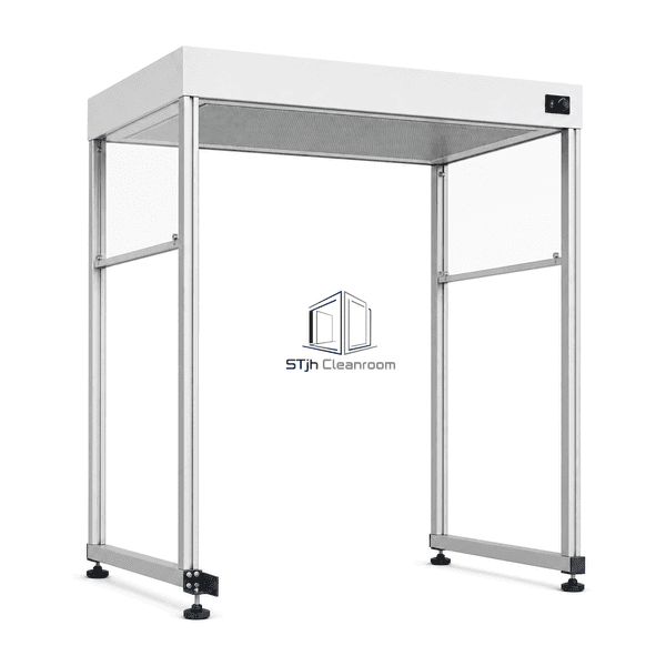 Close view of a leveling foot and bolted canopy frame corner