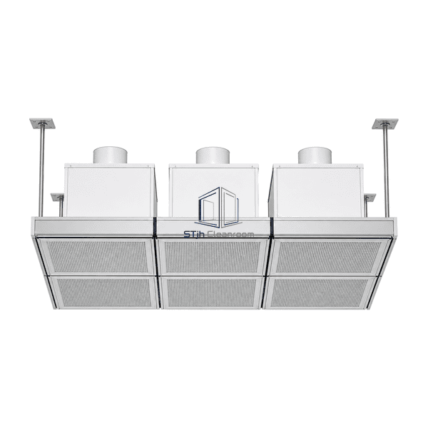 Front elevation of aligned HEPA ceiling modules and support grid