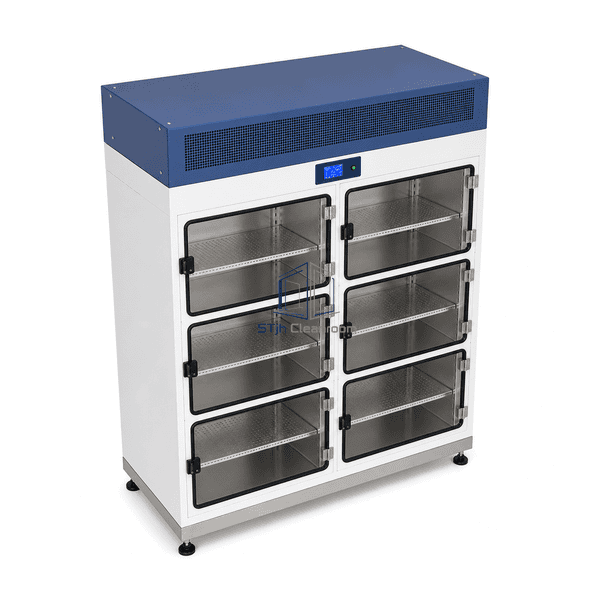 High-angle view of the storage cabinet top fan-filter module