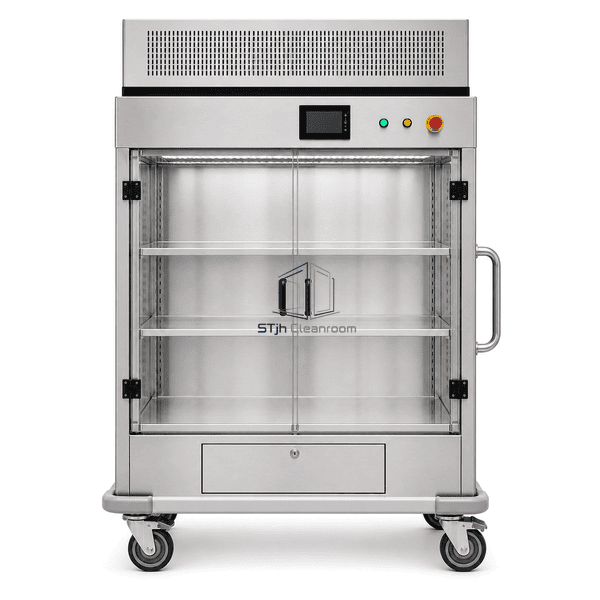 Mobile laminar flow transfer cart viewed straight from the front