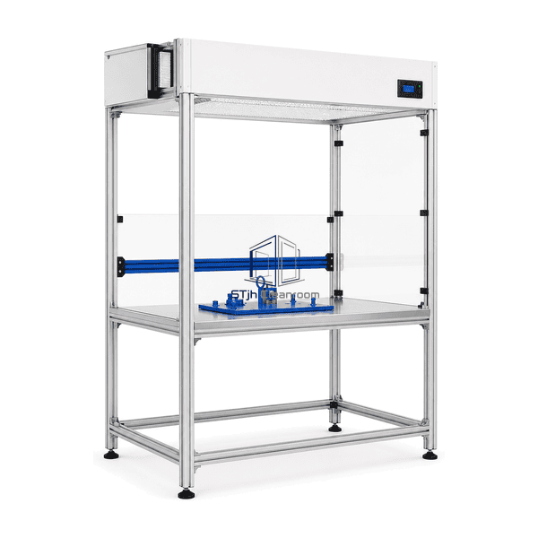 Side view showing a configurable filter module and removable draft panel