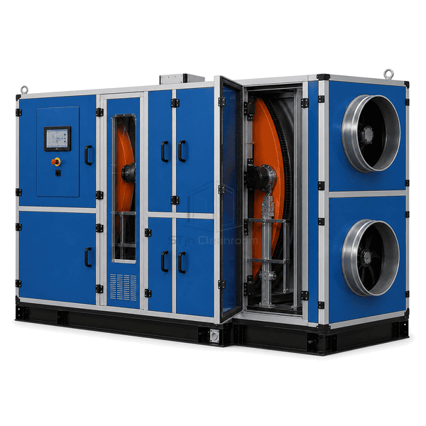 Large process-air connections and modular casing joints on the low-dew-point dehumidifier