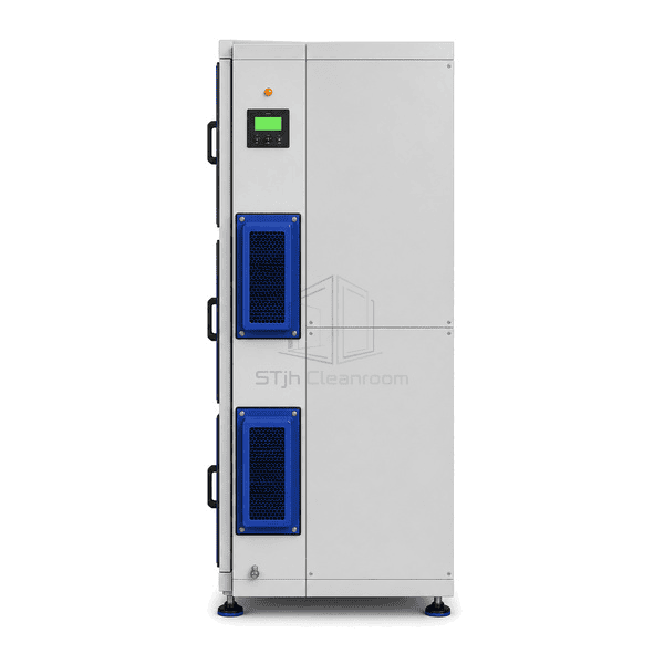 Side view showing low-humidity cabinet drying modules and depth