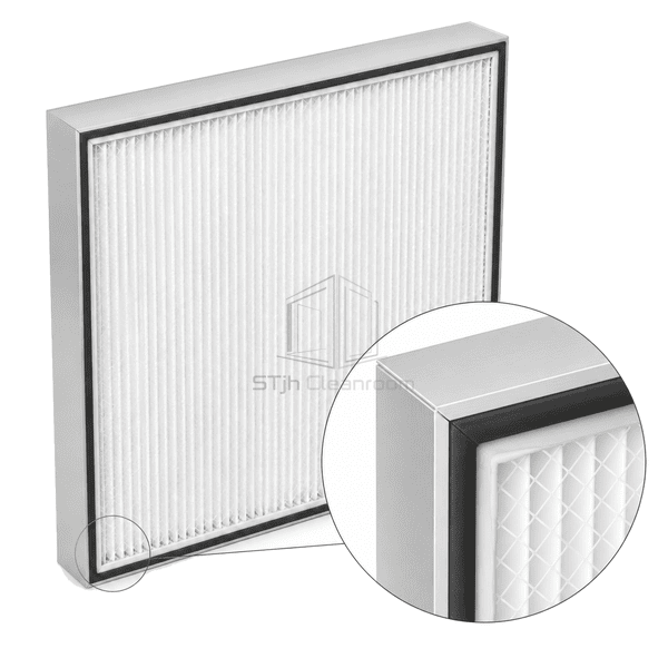 Close view of low-resistance HEPA filter gel channel and sealed media edge