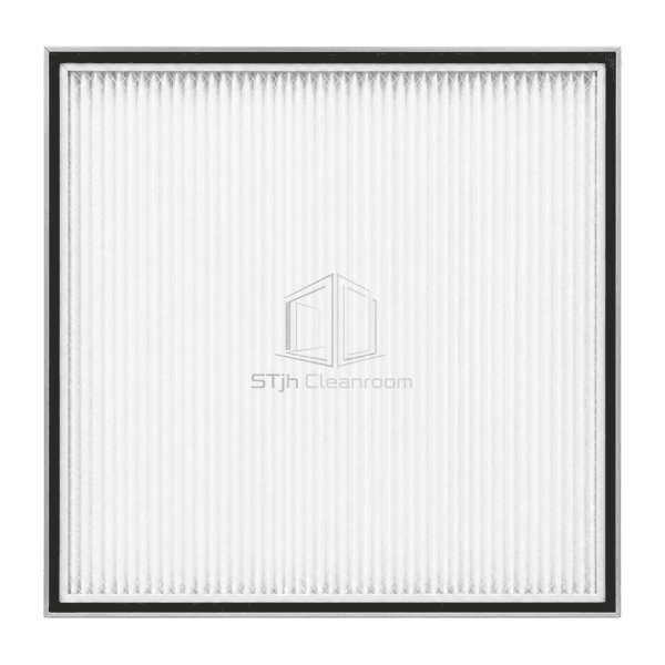 Upright front view of low-pressure-drop HEPA panel in an aluminium frame