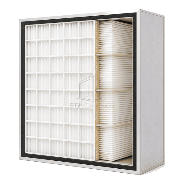 Side cutaway showing extended ULPA pleat depth and open air channels