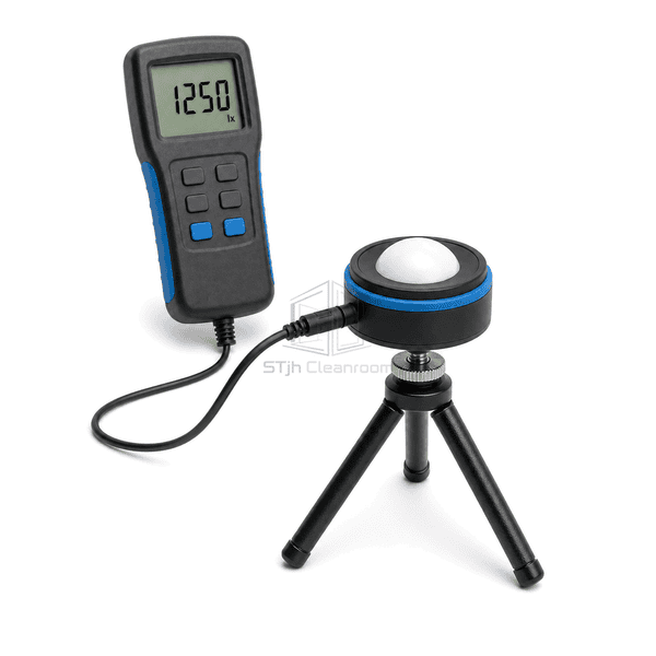 Lux meter sensor-interface view showing white cosine diffuser, cable connector and 1/4-inch tripod mount