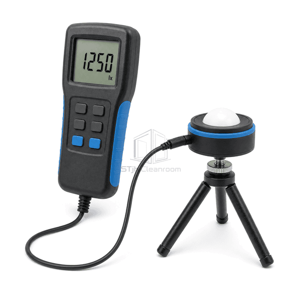 Lux meter right-side view showing handheld enclosure depth, sensor cable ports and diffuser profile