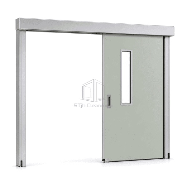Manual cleanroom sliding door fully open beside the wall opening