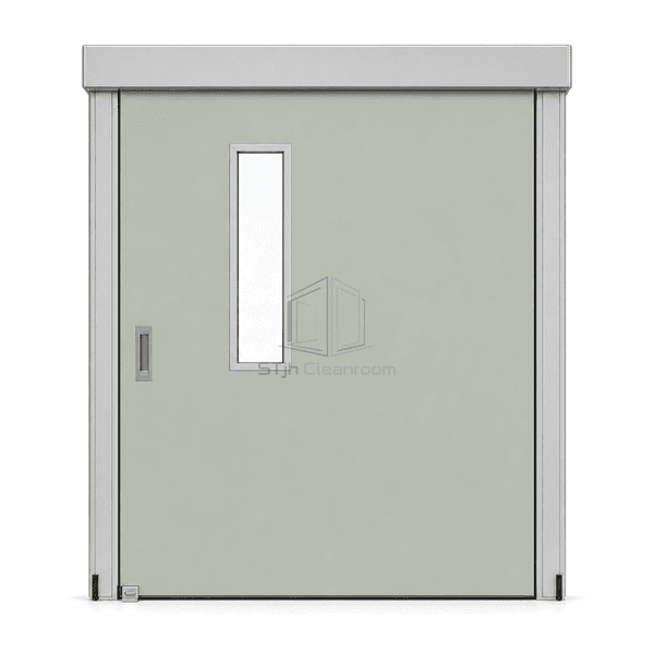 Front elevation of a closed manual cleanroom sliding door
