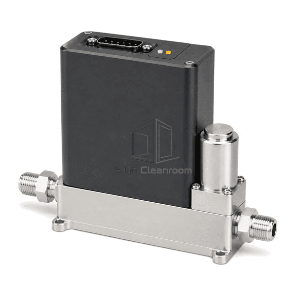 Mass flow controller complete low opposite-side view emphasizing the control-valve body and one gasket face-seal port interface