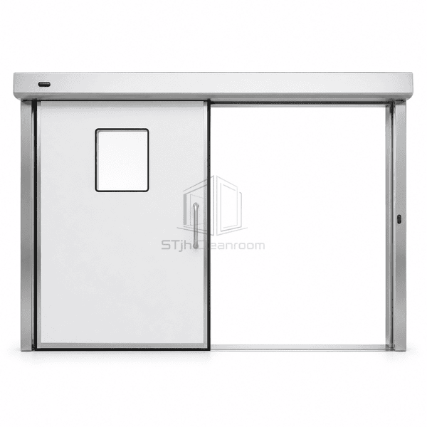 Medical hermetic sliding door opened horizontally along its overhead track