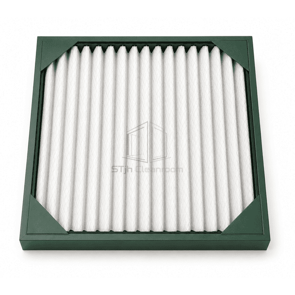 Complete horizontal medium-efficiency panel filter with rigid frame
