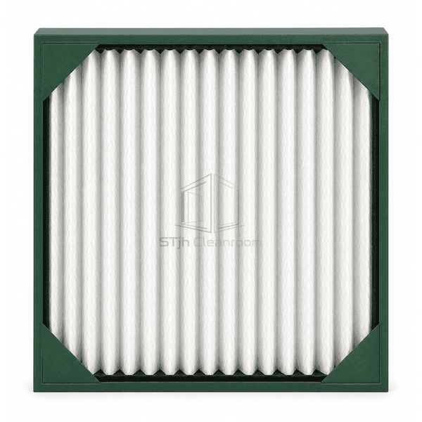 Front view of dense uniform pleats in a MERV-rated filter panel