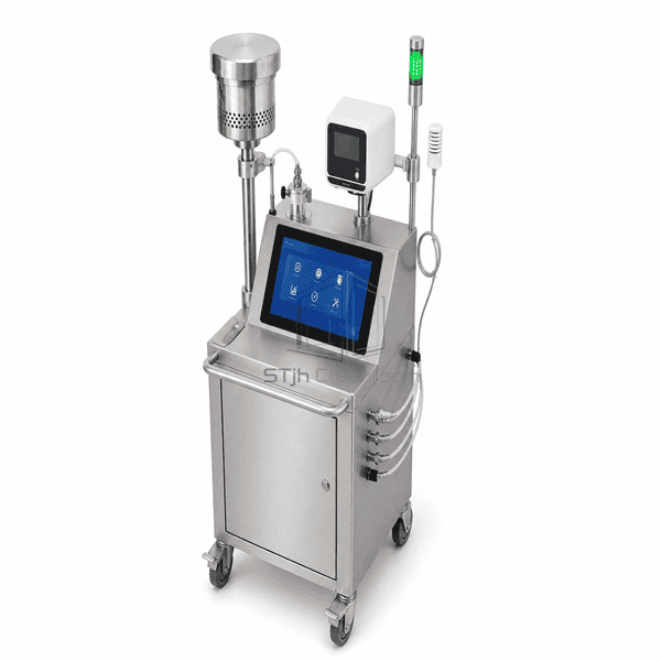 High-angle complete microbial environmental monitoring station with integrated sampling heads and four side tubing ports