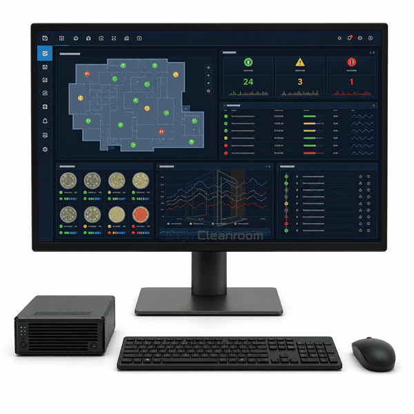 Microbial monitoring dashboard detail with sampling map trends and audit events