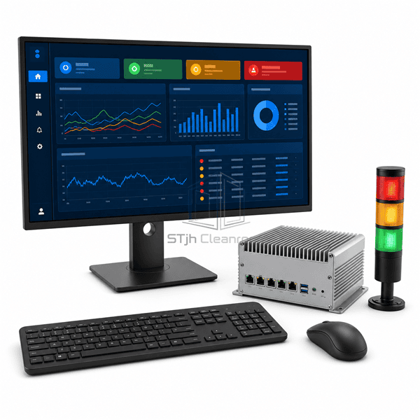Three-quarter software workstation with fanless gateway ports and status beacon