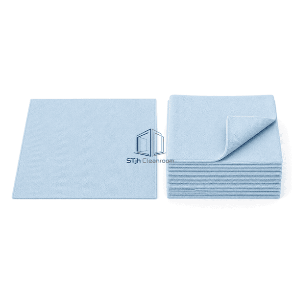 Unfolded microfiber cleanroom wipe beside the matching stack