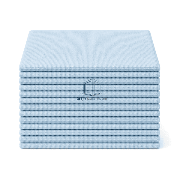 Front view showing uniform layers of microfiber cleanroom wipes