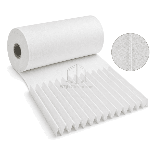 Close view of microglass sheet entering a mini-pleat fold
