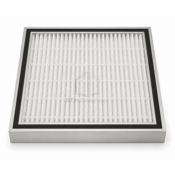 Complete horizontal mini-pleat HEPA filter with aluminum frame