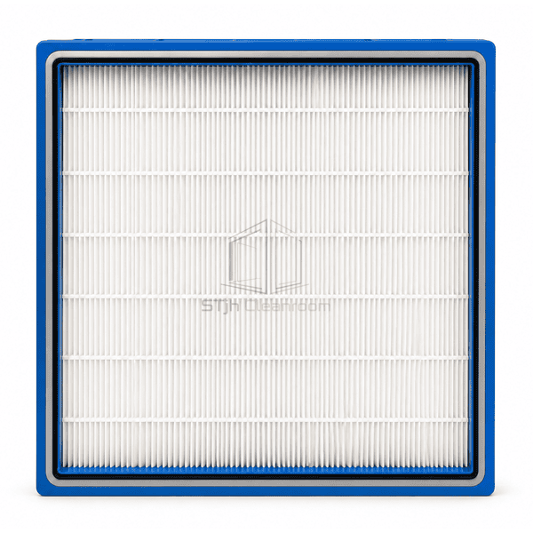 Front view of uniform mini-pleat channels inside the rigid filter frame