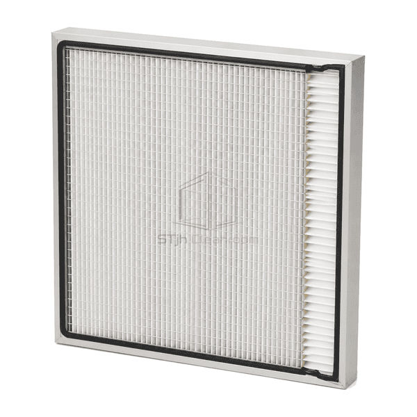 Side cutaway revealing dense ULPA media pleats and separators