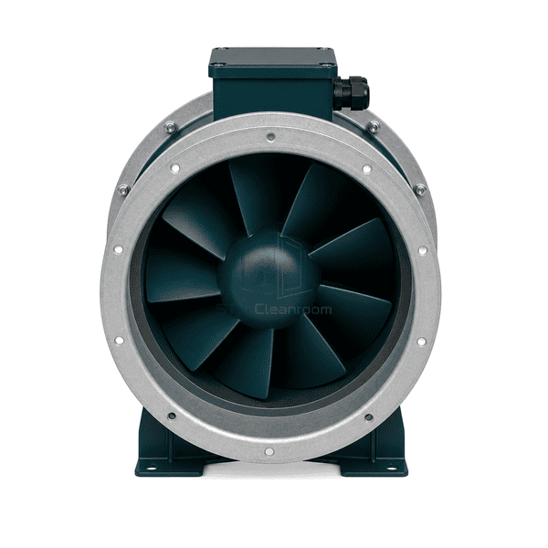 Axial inlet view of the mixed-flow inline fan impeller and circular flange