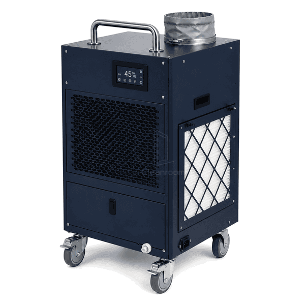 Replaceable side filter and duct outlet on the mobile cleanroom dehumidifier