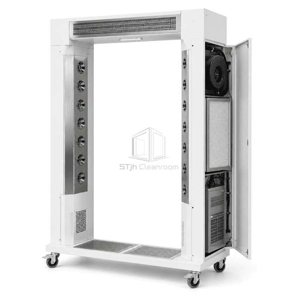 Side service view showing the mobile base and ionizing air equipment housing