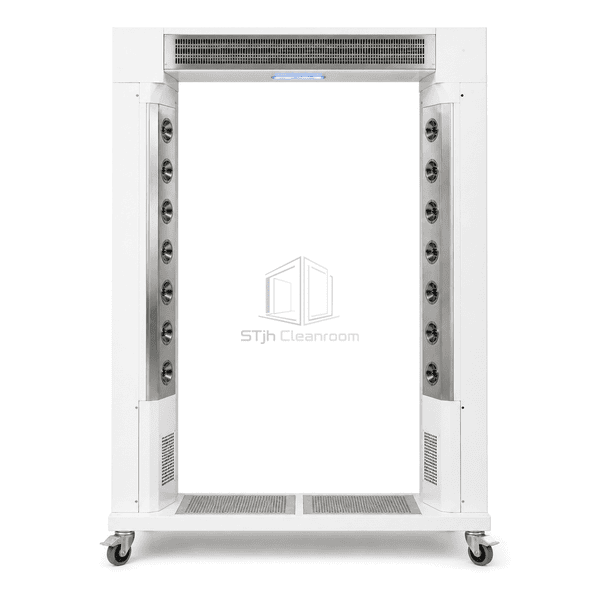 Front view through the open mobile ionizing blow-off portal