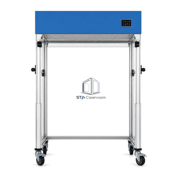 Front view through the open lower frame of the portable HEPA hood