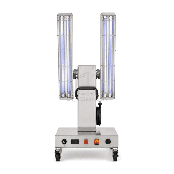 Front view of the full-height trolley and protected UV-C lamps