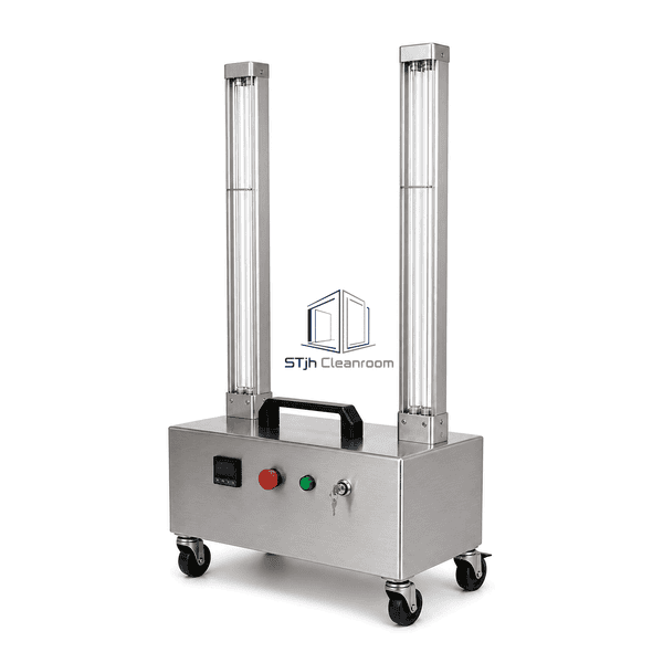 UV disinfection trolley side view with guarded lamp arms