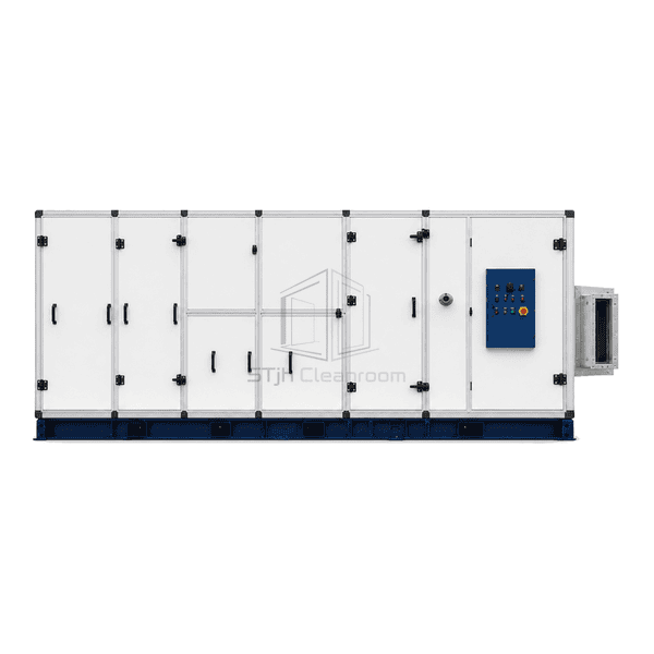 Front service-side view of a complete modular air handling unit