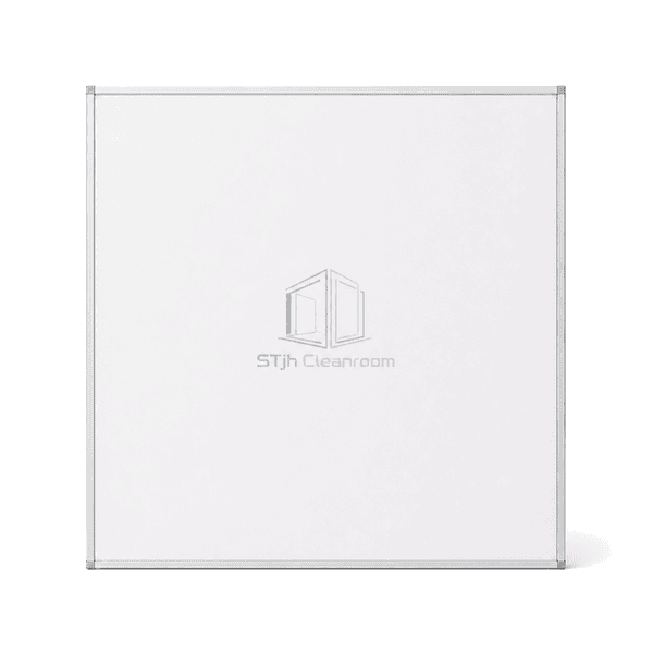 Room-side face of a modular cleanroom ceiling panel