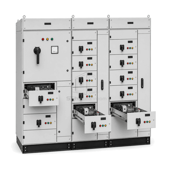 Open-section view of copper bus and withdrawable starter modules