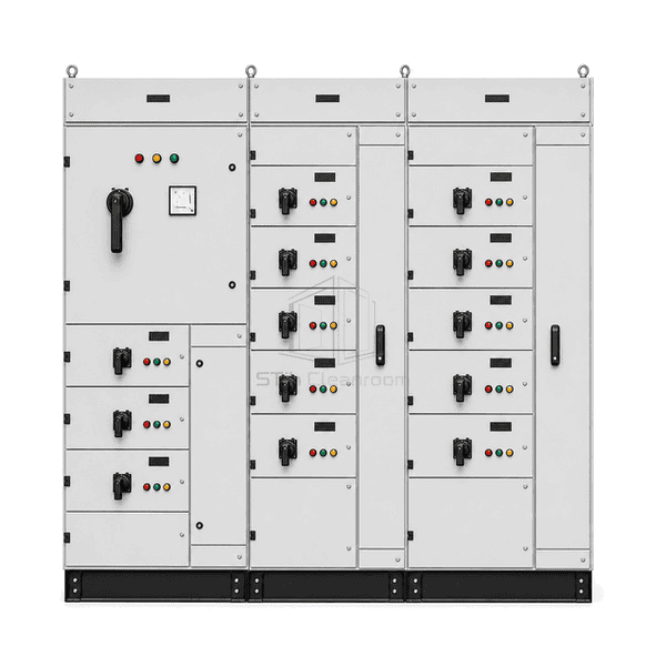 Front view of stacked motor feeder compartments and status indicators