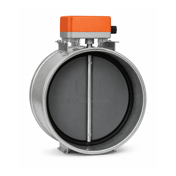 Front view of the sealed butterfly blade inside a round damper