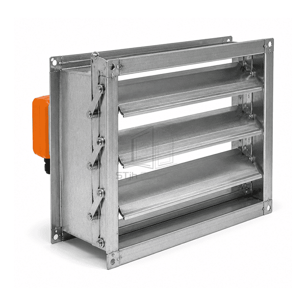 Complete horizontal motorized damper with rectangular duct flanges