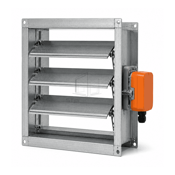 Side view of direct-coupled actuator and synchronized blade mechanism