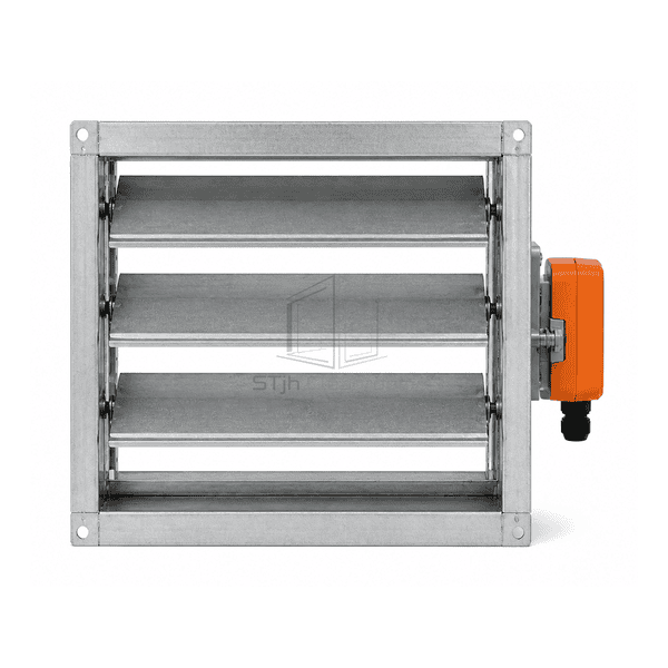 Front airway view of motorized opposed blade control damper