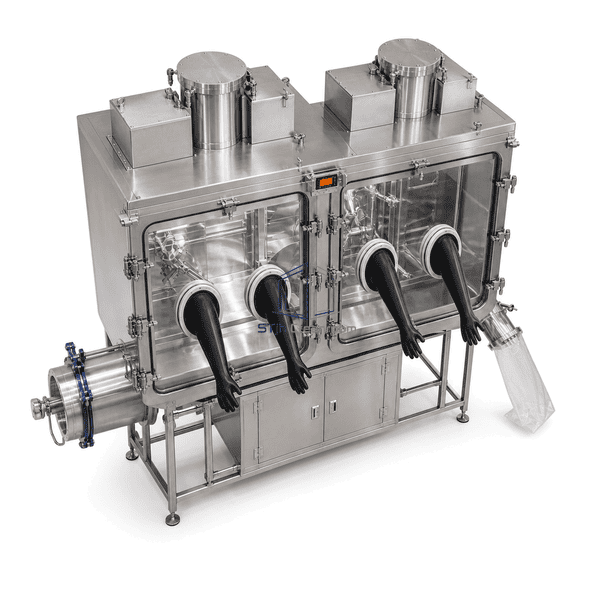 High-angle view of source, process and waste transfer positions