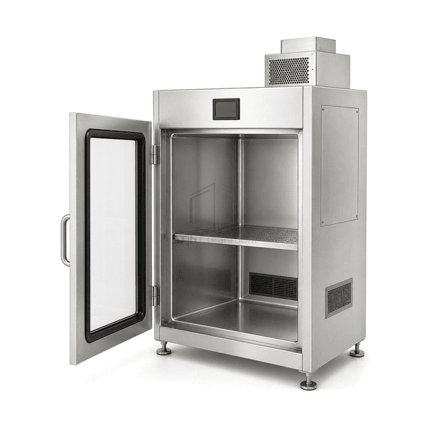 Open chamber view of contained transfer shelf and return grille