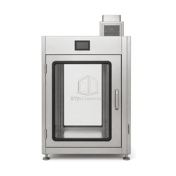 Front view of the containment pass box and chamber pressure display