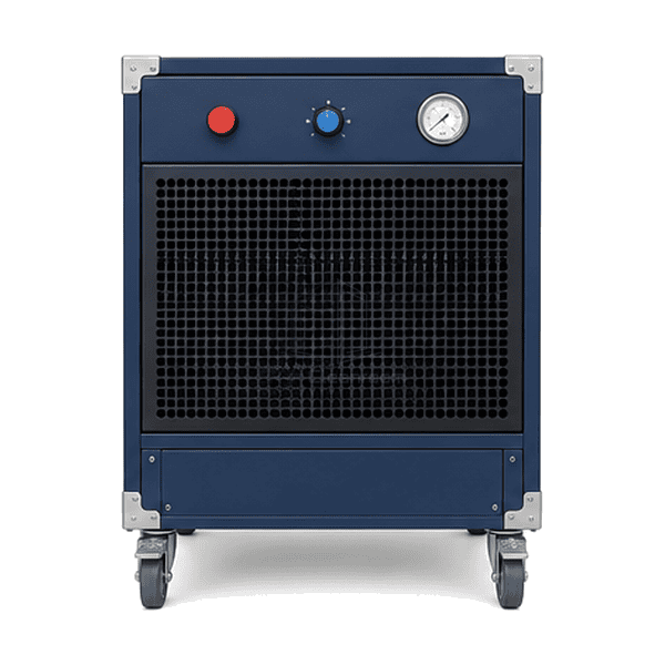 Front view of negative air machine intake grille filter gauge and speed control