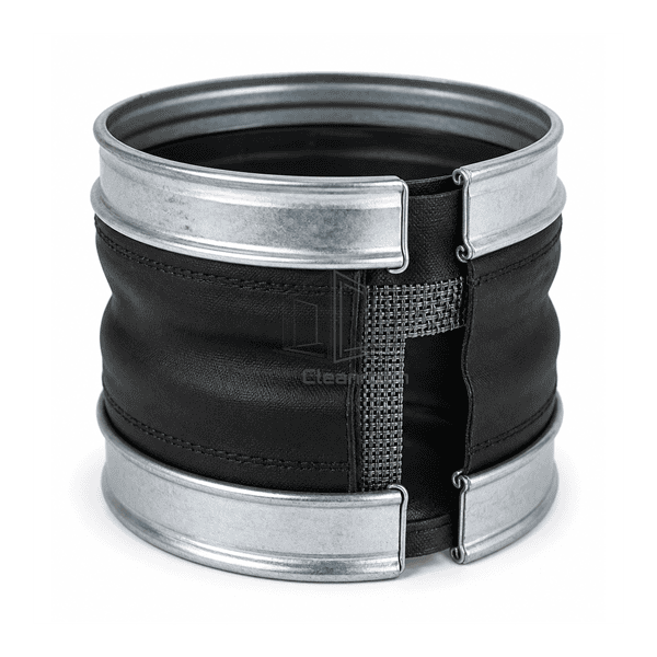 Side cutaway showing coated fabric and double-lock metal seams